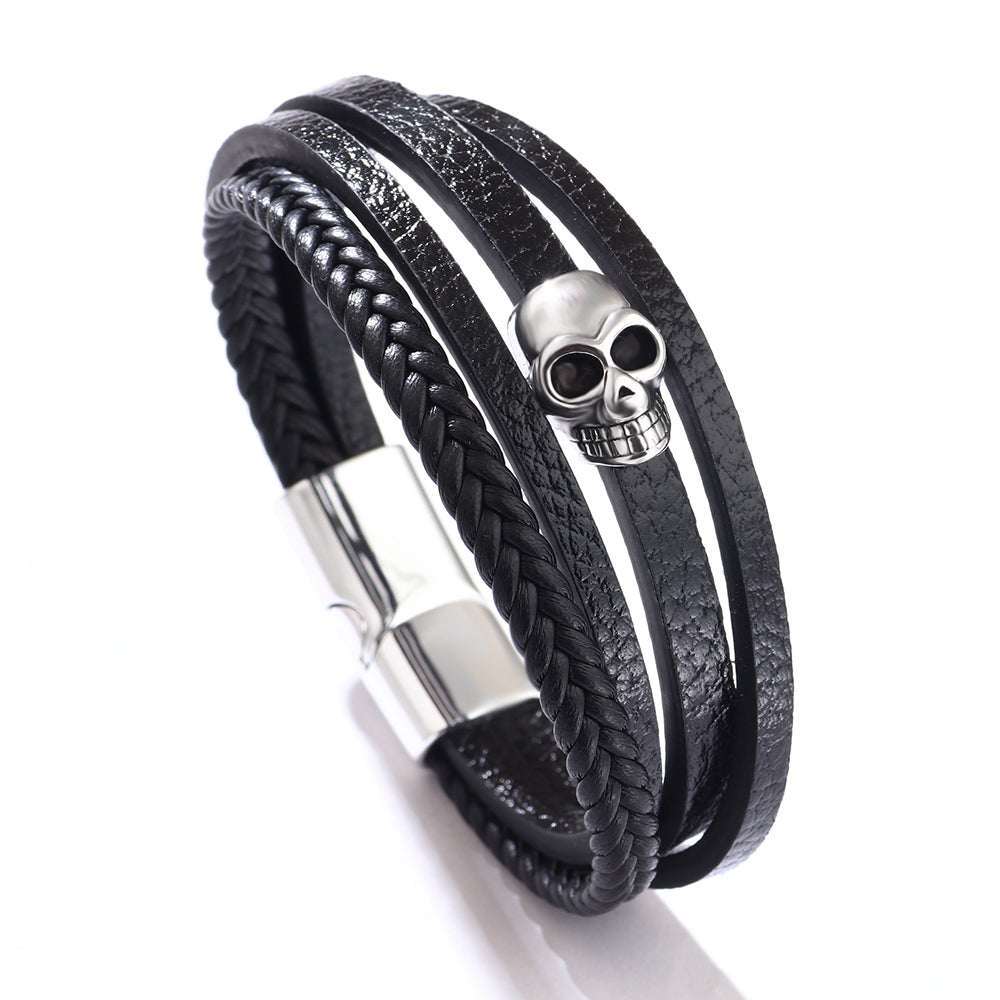 Casual Hip-Hop Skull Pu Leather Alloy Men'S Wristband