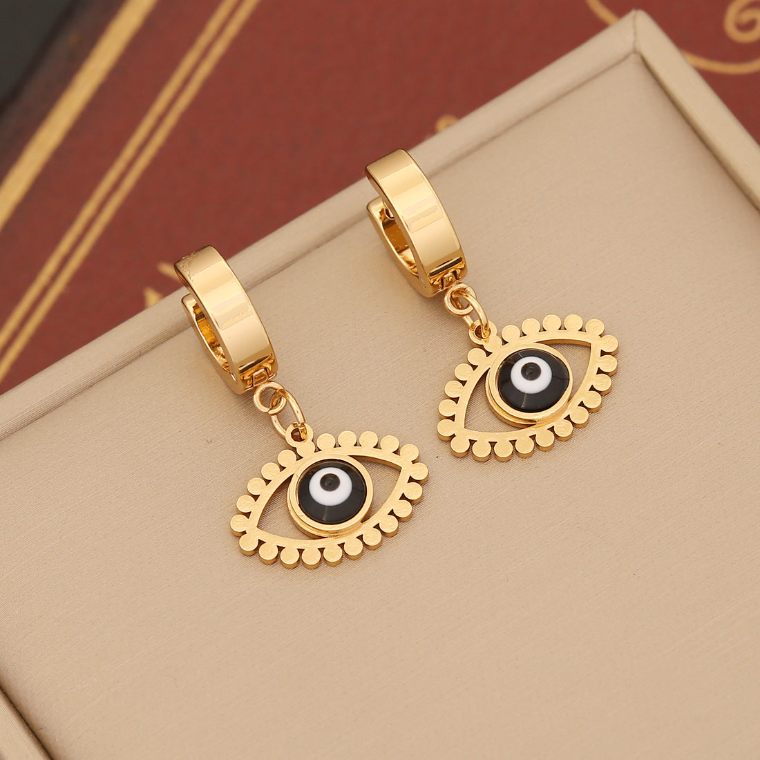 IG Style Devil'S Eye Enamel Stainless Steel Drop Earrings design No.6