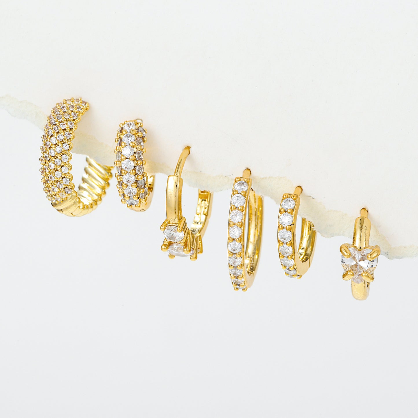 1 Set Shiny Brass Asymmetrical Hoops Earrings with Zircon