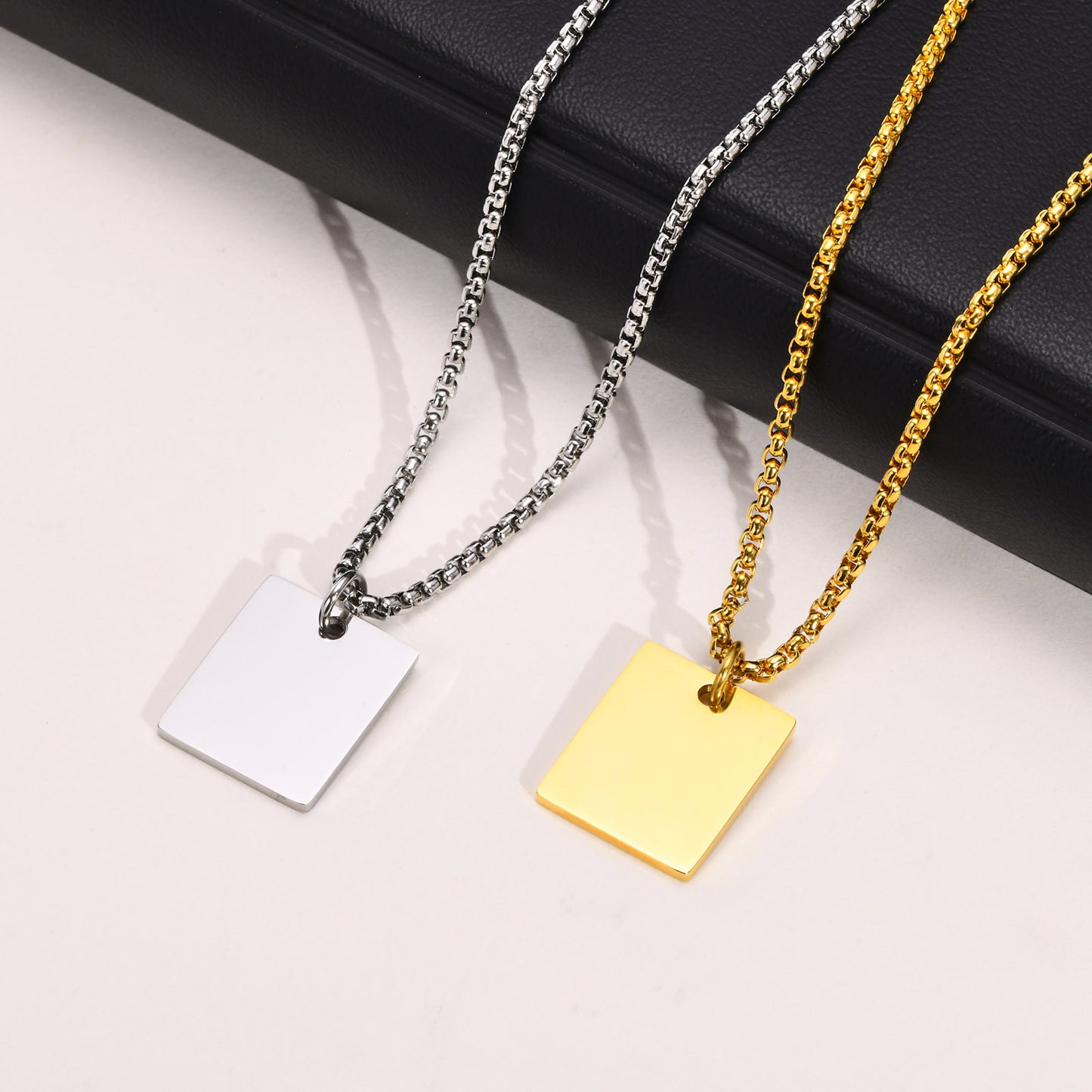 Streetwear Rectangle Stainless Steel Plating Men'S Pendant Necklace
