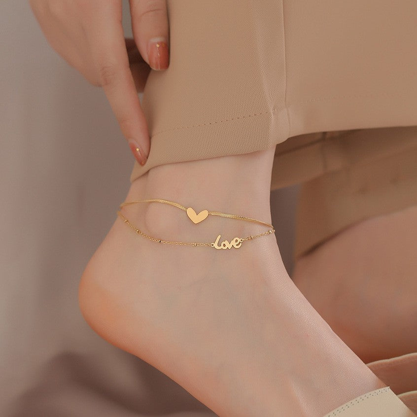 Elegant "Love" layered Anklet by Titanium Steel
