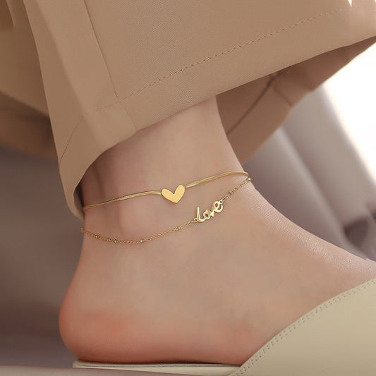 Elegant "Love" layered Anklet by Titanium Steel