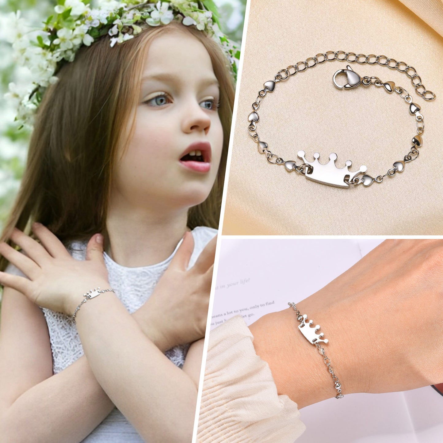 Cute Simple Style Crown Stainless Steel Patchwork Girl'S Bracelet