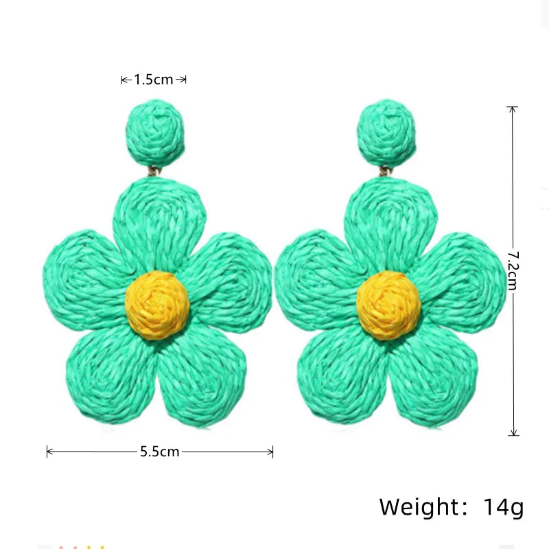Vacation Flower Handmade Raffia Drop Earrings, pack of 2 pieces