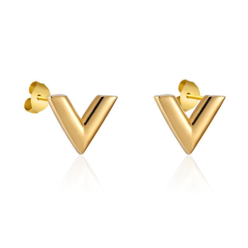 Ig Style Casual V Shape Titanium Steel Plating 18k Gold Plated Earrings