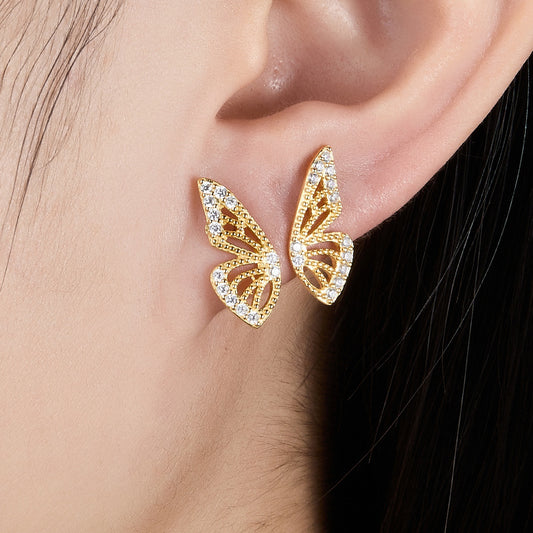 Elegant Sweet Butterfly Copper Ear Studs with Zircon