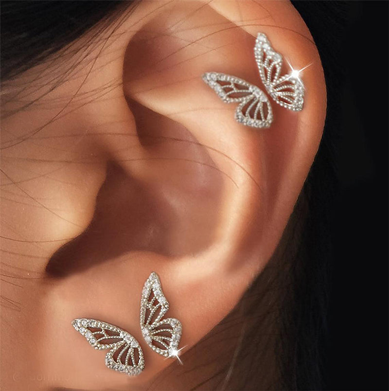 Elegant Sweet Butterfly Copper Ear Studs with Zircon