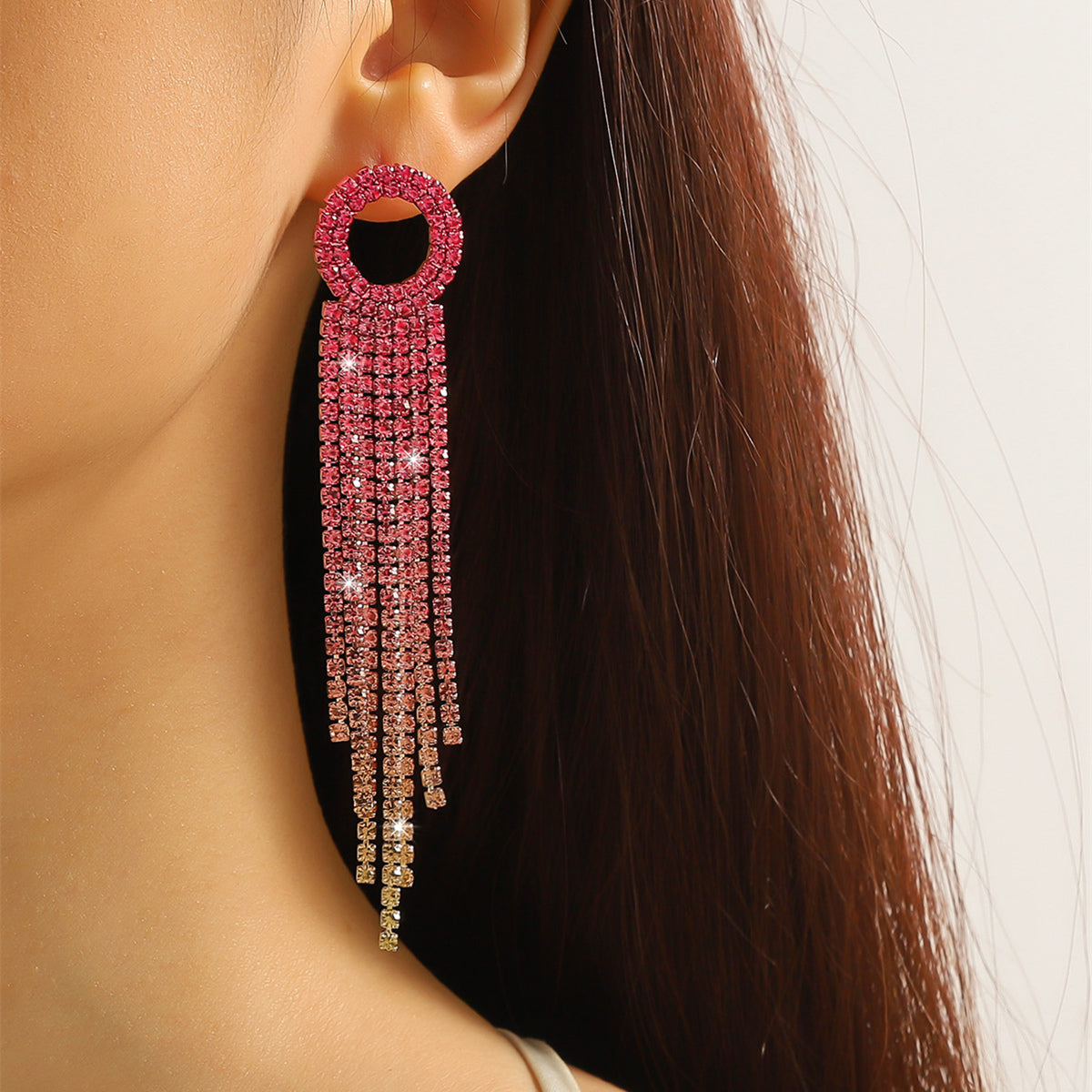 Sweet Tassel Copper Rhinestones  Drop Earrings