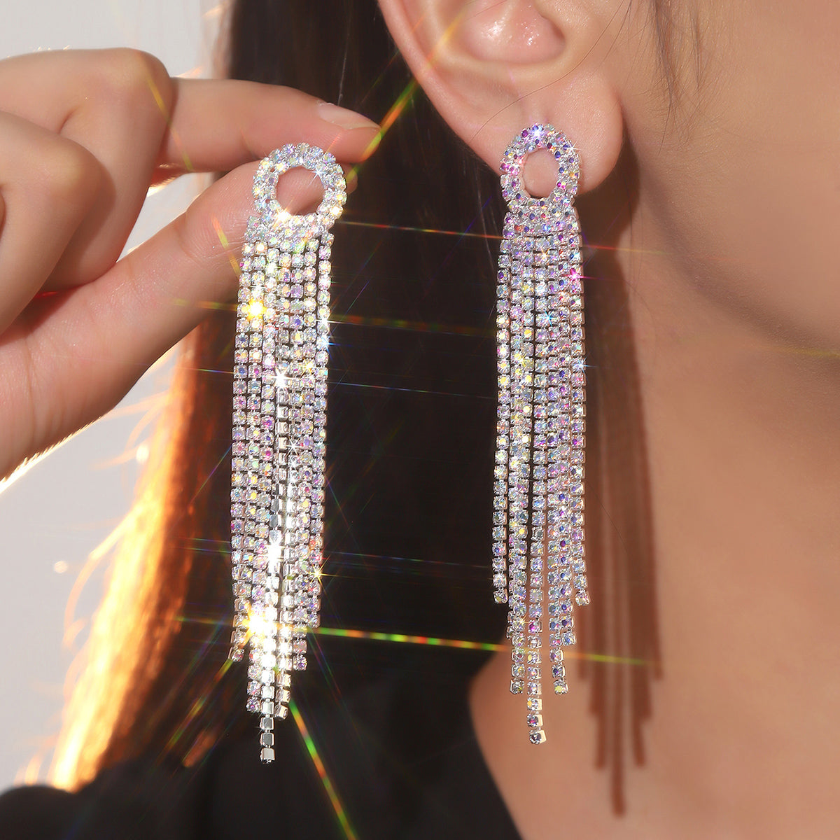 Sweet Tassel Copper Rhinestones  Drop Earrings