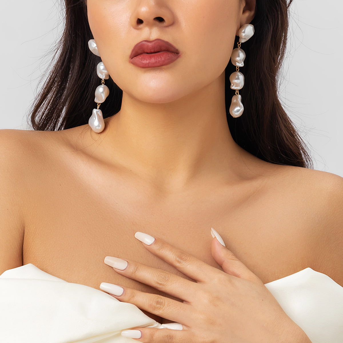 Stylish women's drop earrings by irregular 3D artificial pearls