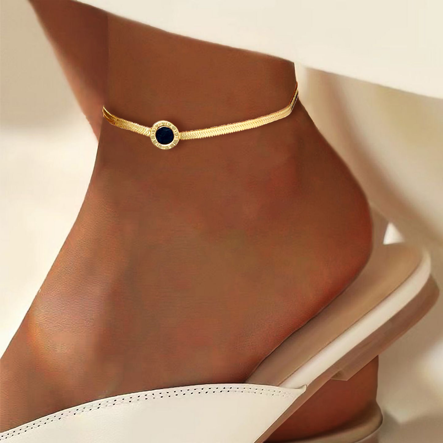 Retro Elegant Anklet with Round Zircon by Titanium Steel 18K Gold Plated or Silver Plated