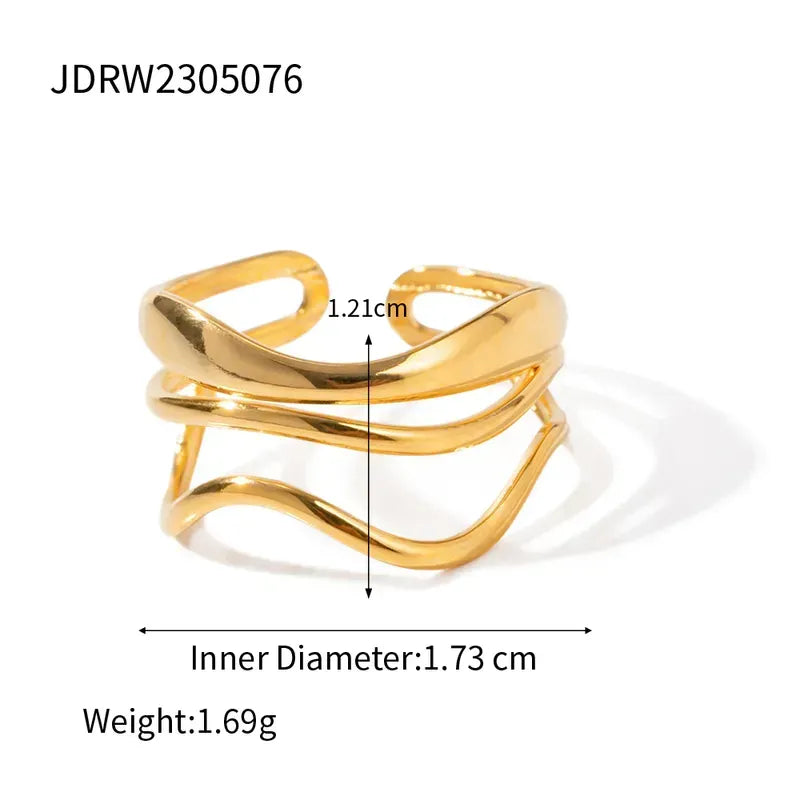 Ig Style Waves Stainless Steel Plating 18k Gold Plated Open Ring