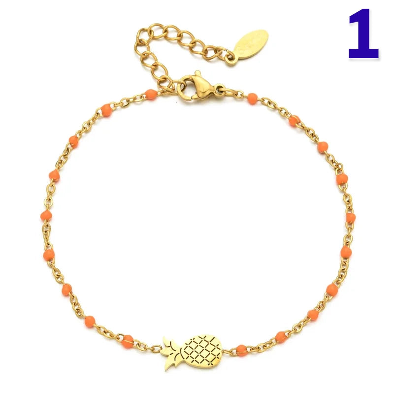 Sweet Fruit Pineapple Stainless Steel Enamel Plating Bracelets