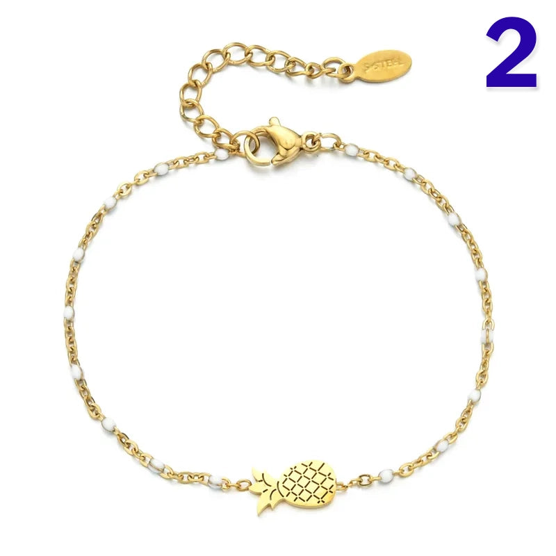 Sweet Fruit Pineapple Stainless Steel Enamel Plating Bracelets