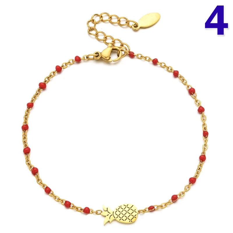 Sweet Fruit Pineapple Stainless Steel Enamel Plating Bracelets