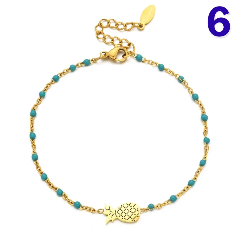 Sweet Fruit Pineapple Stainless Steel Enamel Plating Bracelets