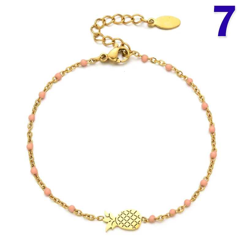 Sweet Fruit Pineapple Stainless Steel Enamel Plating Bracelets