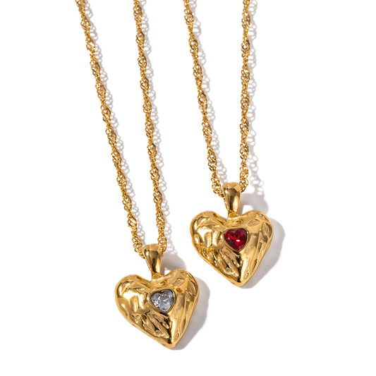 Simple Style Heart Shape Stainless Steel Plating Zircon 18k Gold Plated Pendant Necklace