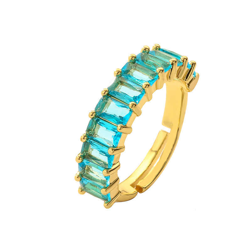 Λαμπερό δαχτυλίδι με πολύχρωμα ή μονόχρωμα ζιργκόν σε τετραγωνισμένο μοτίφ, με ρυθμιζόμενο μέγεθος