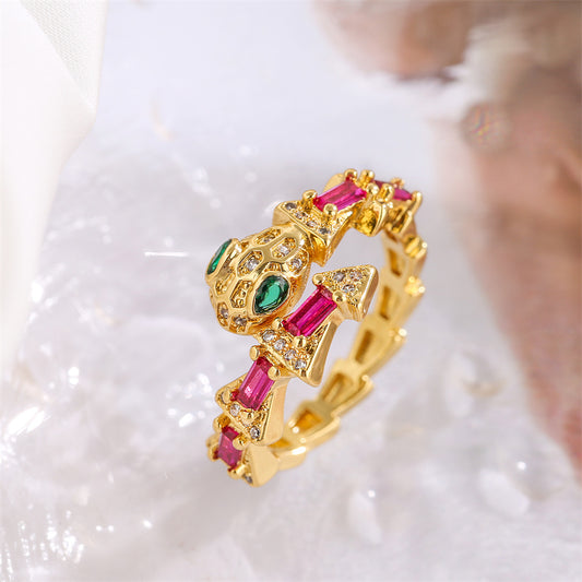 Glamourous δαχτυλίδι σε σχήμα φιδιού με ζιργκόν, ανοιχτού τύπου
