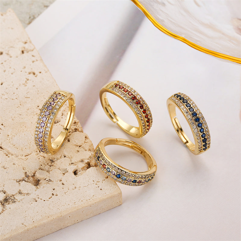Simple Style Commute Round Copper Plating Inlay Zircon Gold Plated Open Ring