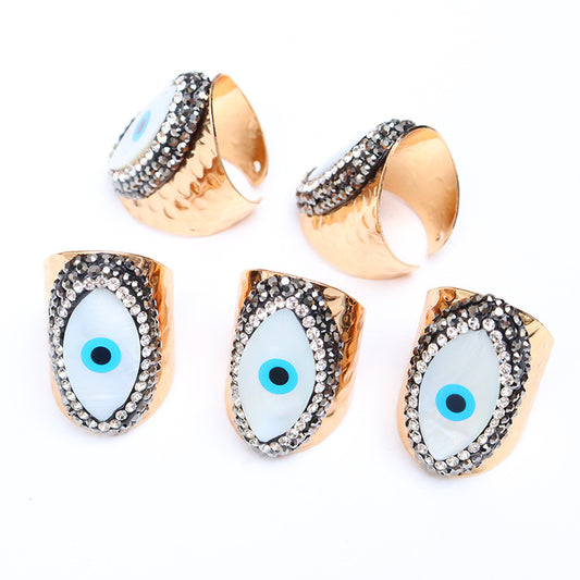 Retro δαχτυλίδι με μάτι, διακοσμημένο με υλικό από κοχύλι και φυσικές πέτρες, ανοιχτού τύπου