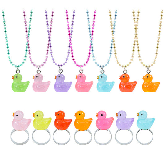 Cute Duck Plastic Resin Children Rings Necklace