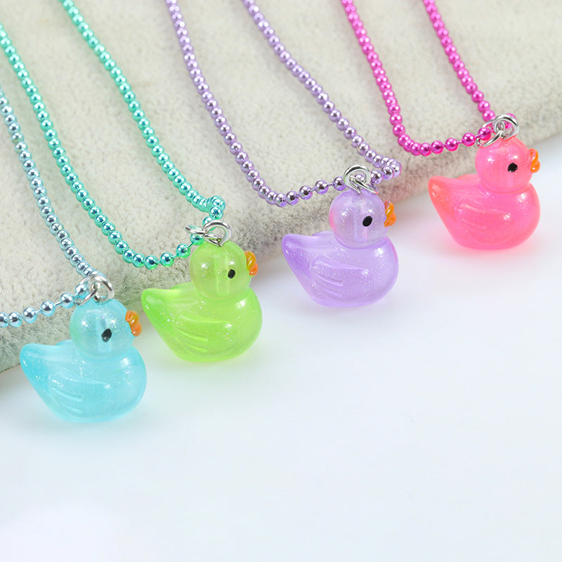 Cute Duck Plastic Resin Children Rings Necklace