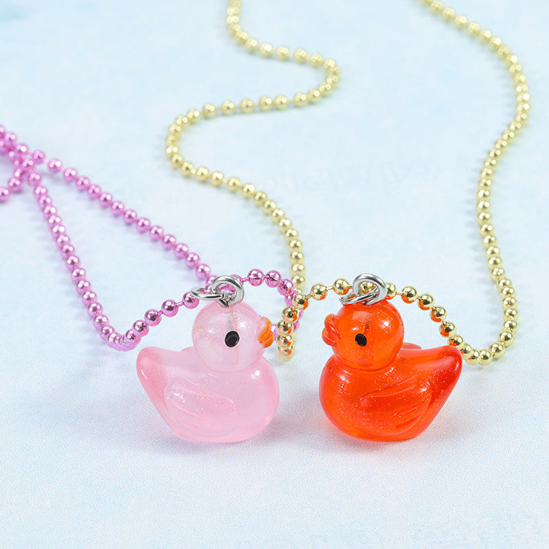 Cute Duck Plastic Resin Children Rings Necklace