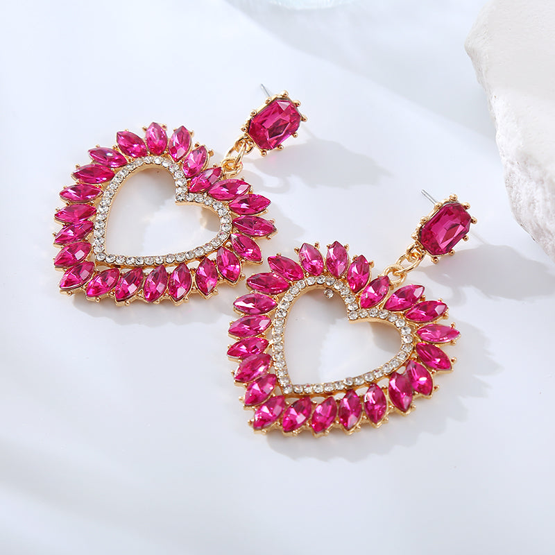 Fashion Heart Shape Alloy Rhinestone Women'S Drop Earrings