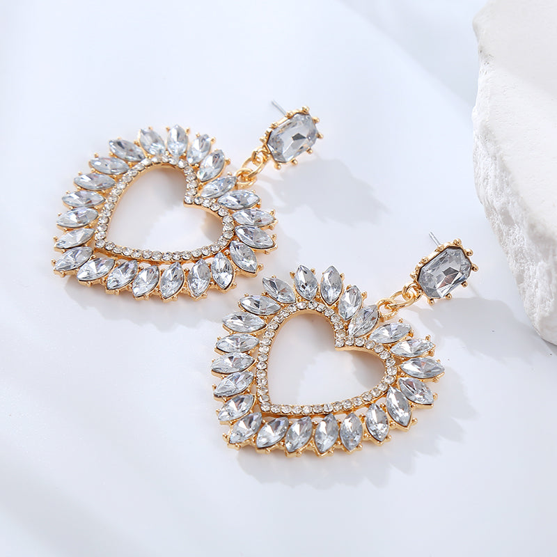 Luxury σκουλαρίκια με στρας σε μοτίφ καρδιάς από alloy