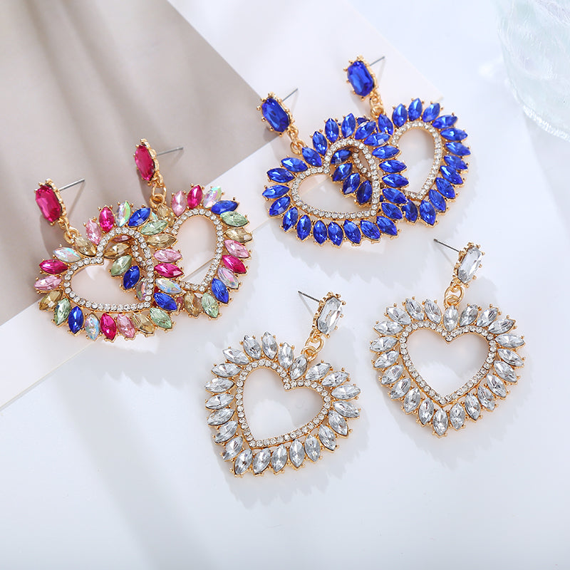 Fashion Heart Shape Alloy Rhinestone Women'S Drop Earrings