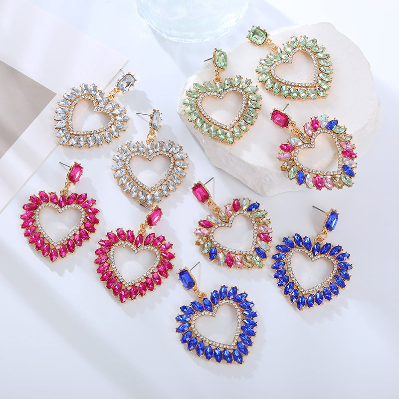 Luxury σκουλαρίκια με στρας σε μοτίφ καρδιάς από alloy