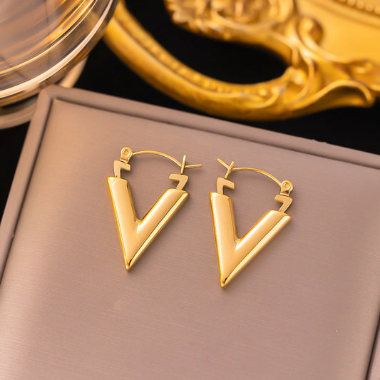 Casual Simple Style V Shape Plating Stainless Steel Earrings