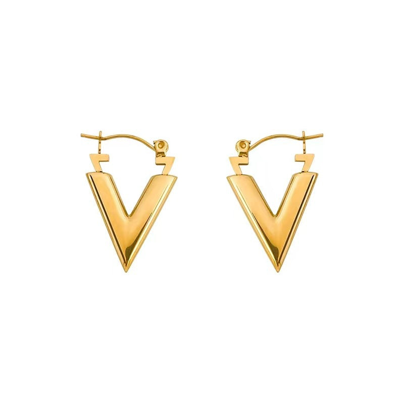 Casual Simple Style V Shape Plating Stainless Steel Earrings
