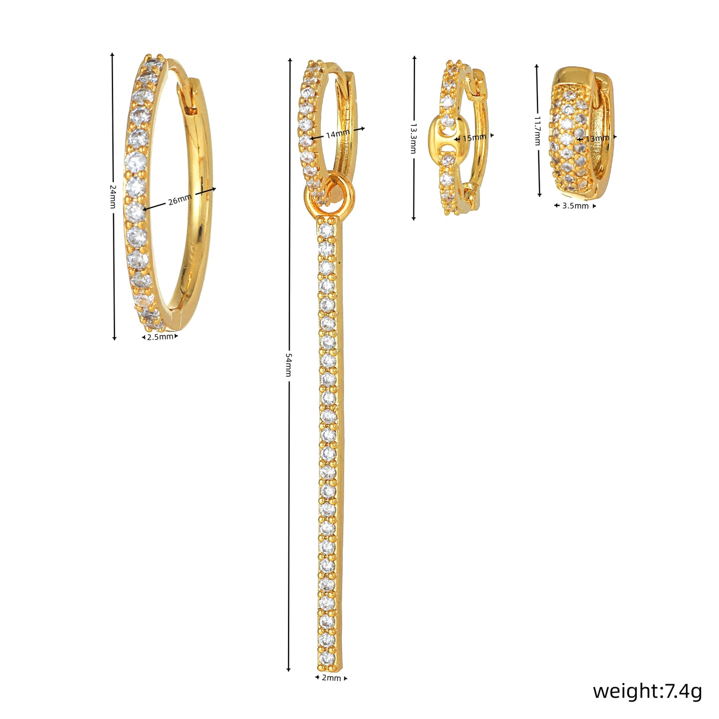 1 Set Simple Style Geometric Tassel Plating Inlay Brass Zircon 18K Gold Plated Earrings