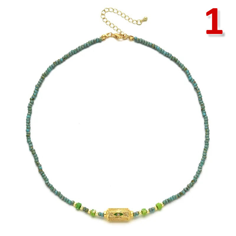 Ethnic Style Solid Color Turquoise Beaded Plating Necklace