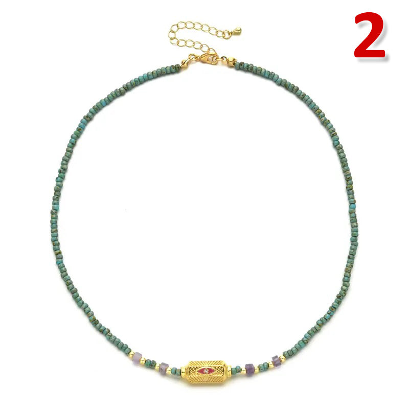 Ethnic Style Solid Color Turquoise Beaded Plating Necklace