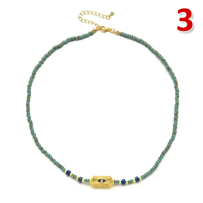 Ethnic Style Solid Color Turquoise Beaded Plating Necklace