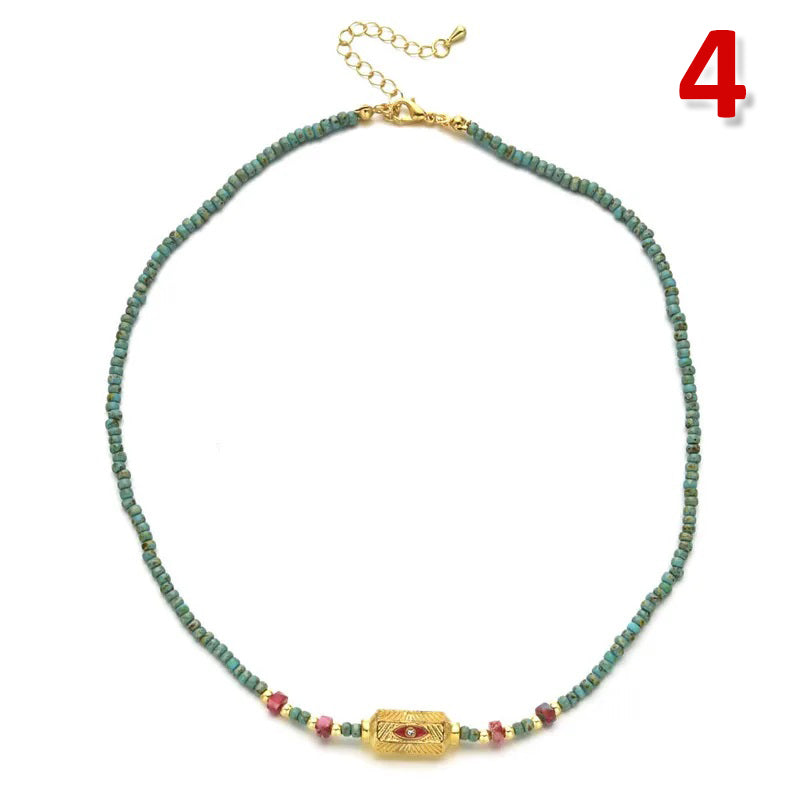 Ethnic Style Solid Color Turquoise Beaded Plating Necklace