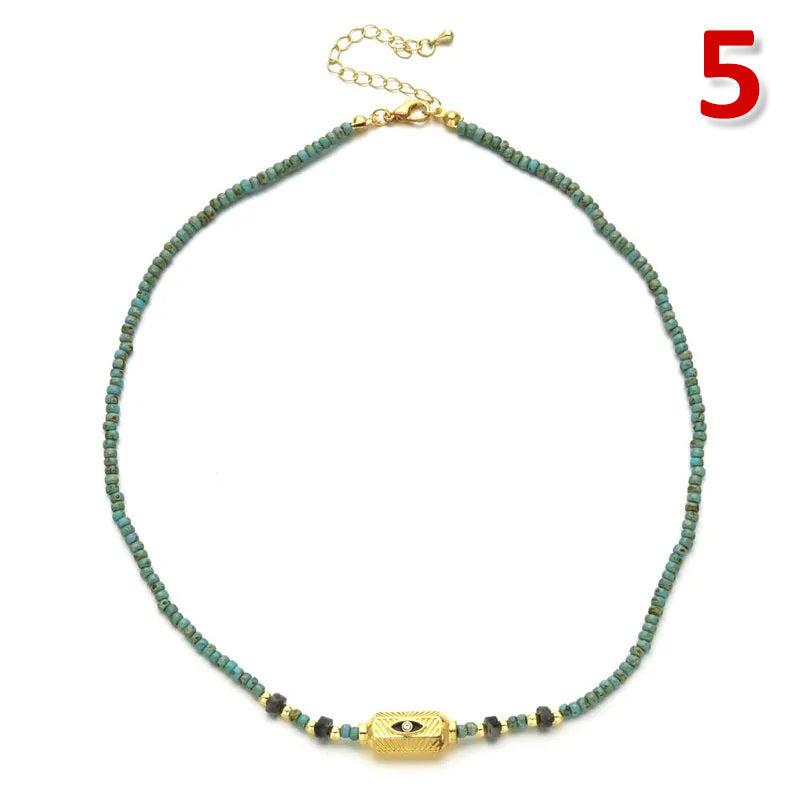 Ethnic Style Solid Color Turquoise Beaded Plating Necklace