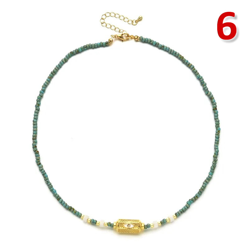 Ethnic Style Solid Color Turquoise Beaded Plating Necklace