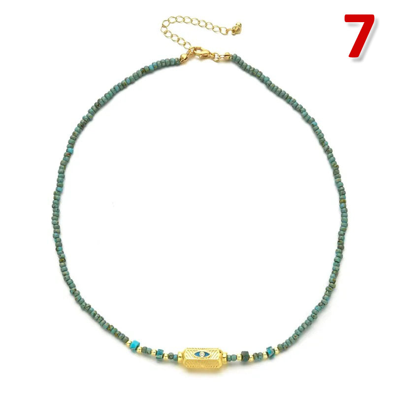 Ethnic Style Solid Color Turquoise Beaded Plating Necklace