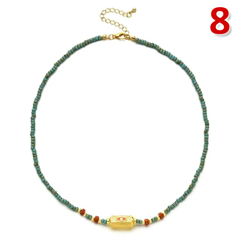 Ethnic Style Solid Color Turquoise Beaded Plating Necklace