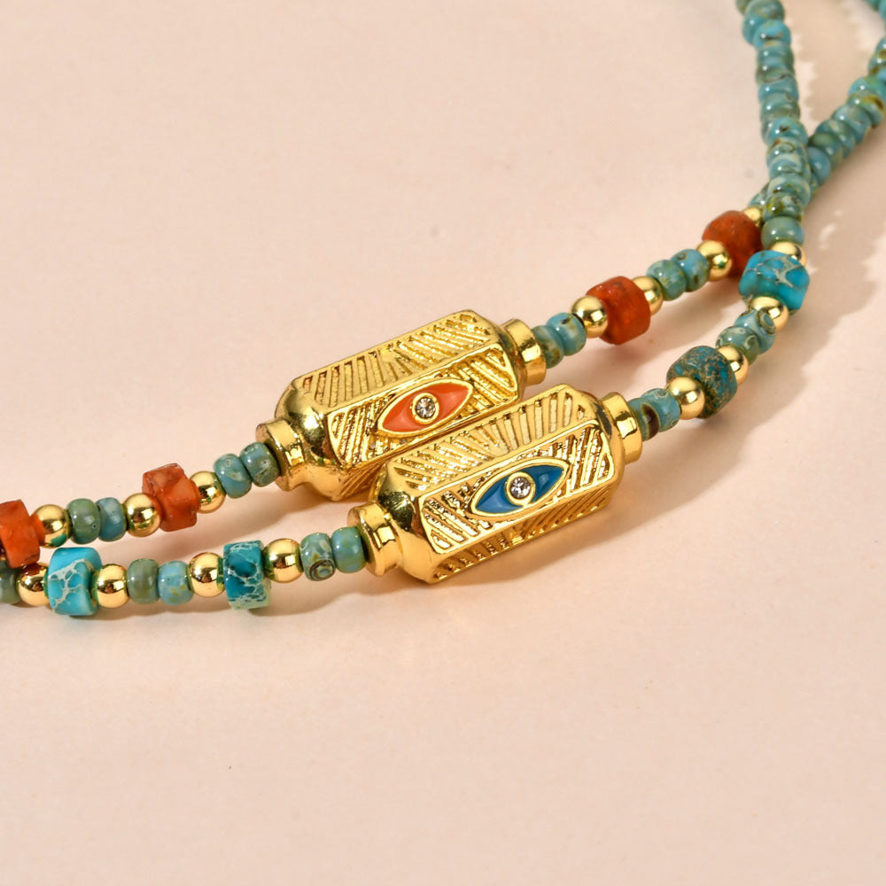 Ethnic Style Solid Color Turquoise Beaded Plating Necklace