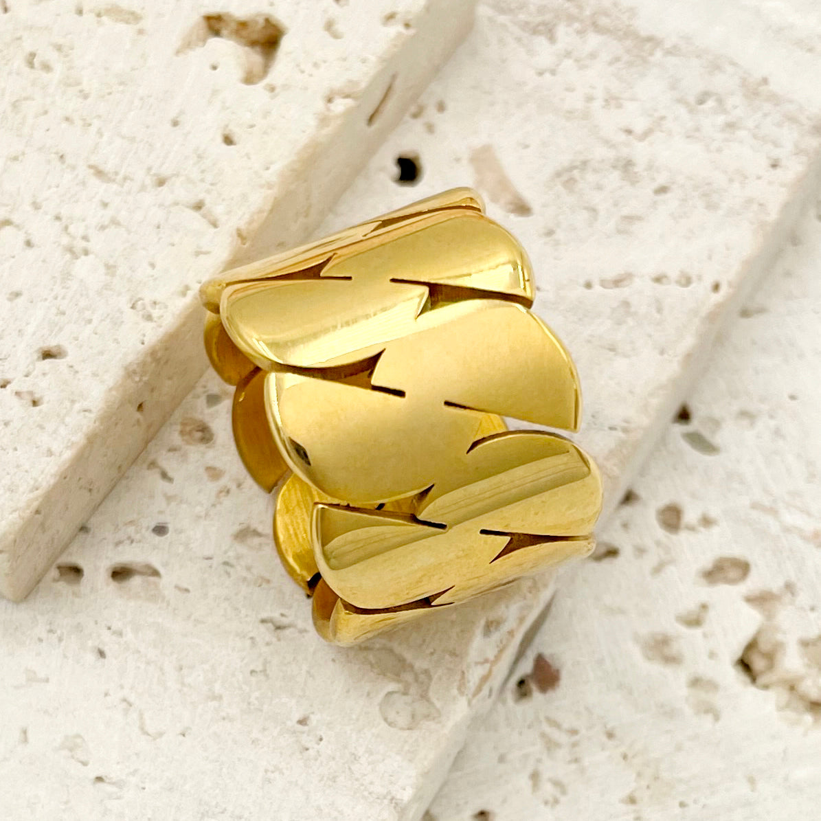 Modern Style Stainless Steel Gold Plated Wide Band Ring