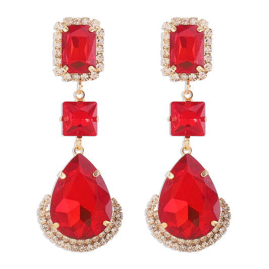 Luxurious Square Water Droplets Inlay Alloy Rhinestones Drop Earrings