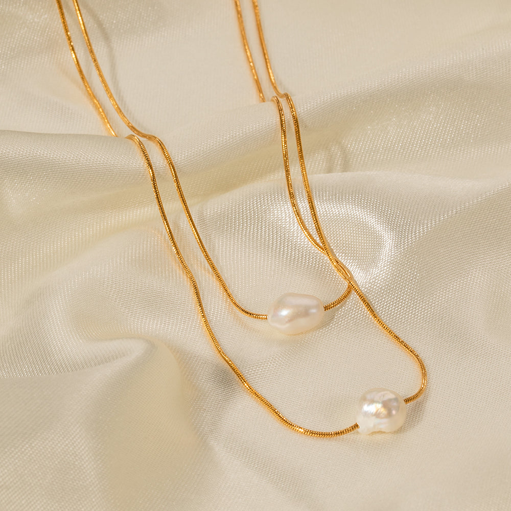 Stainless Steel Freshwater Pearl Layered Necklaces