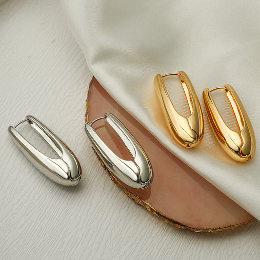 U Shape Solid Color Plating Copper 18K Gold Plated Hoop Earrings