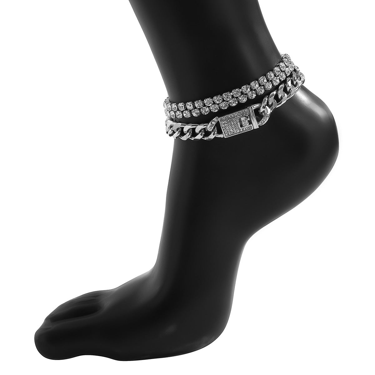 Sexy Geometric Alloy Aluminum Inlay Rhinestones Women'S Anklet, in a pack of 2 sets